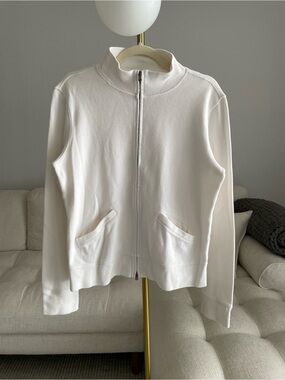 Faconnable Off White Heavy Rib Knit Zip Front Sweater Jacket